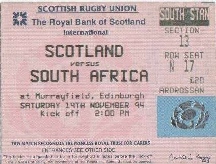 1994 SCOTLAND V SOUTH AFRICA TICKET