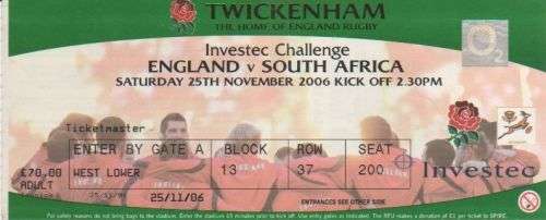2006 ENGLAND V SOUTH AFRICA TICKET