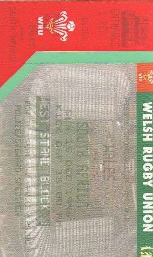 1996 WALES V SOUTH AFRICA 4 TICKETS