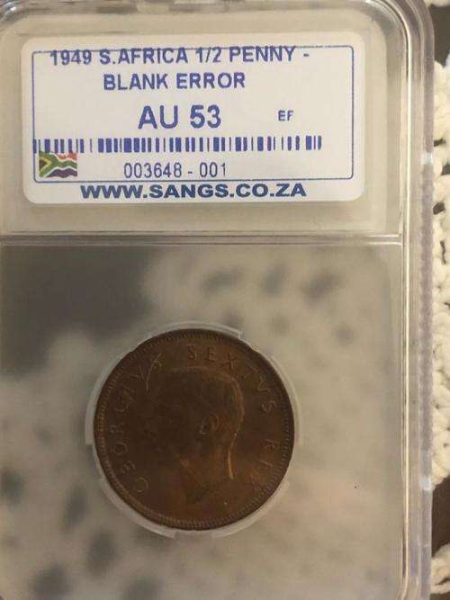 1949 1/2 penny error coin