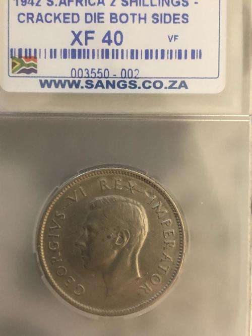 1942 2 shilling error coin cracked die both sides