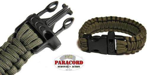 Paracord Survival Rescue Bracelet with Whistle Buckle (Olive Green)