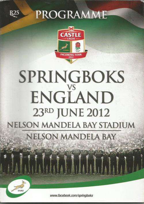SPRINGBOKS VS ENGLAND RUGBY PROGRAMME 23 JUNE 2012