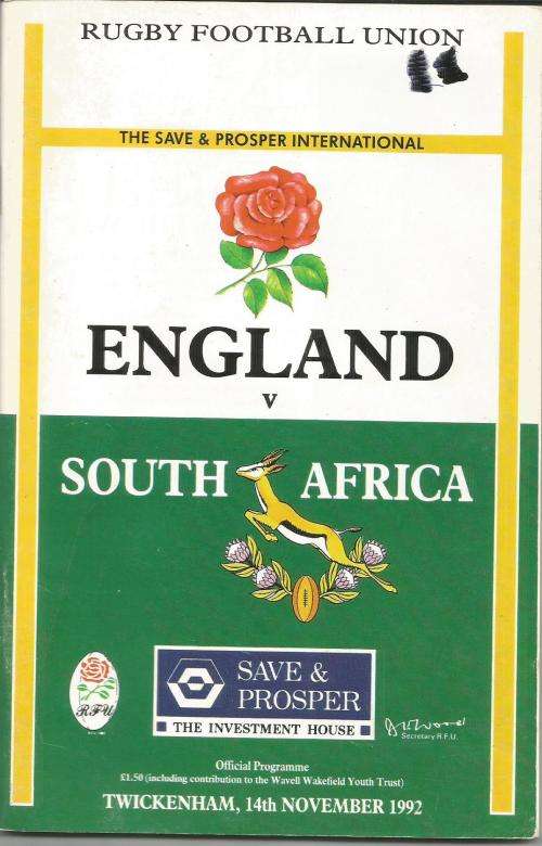 ENGLAND VS SPRINGBOKS RUGBY PROGRAMME 14 NOVEMBER 1992