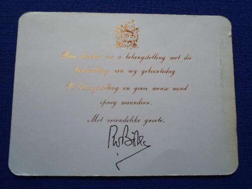 Bedankingskaart onderteken deur P.W. Botha