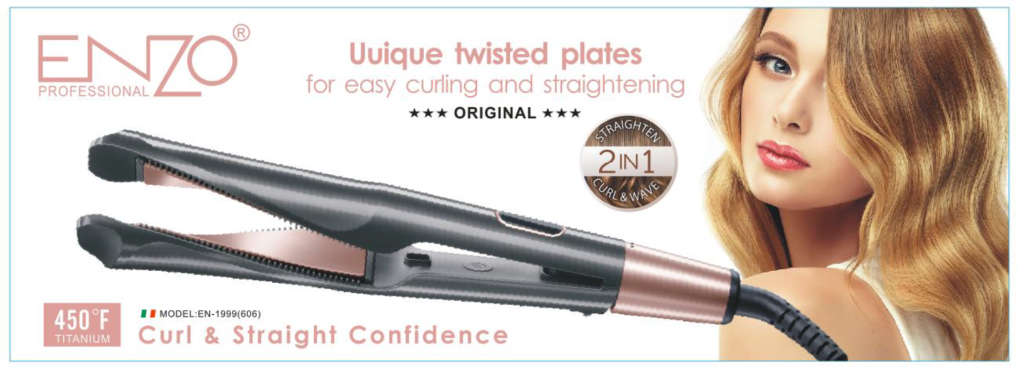 ENZO hot sell Ceramic Coating 2 in 1 Hair Straightener and Curler Spiral Twist Flat Iron EN 1999