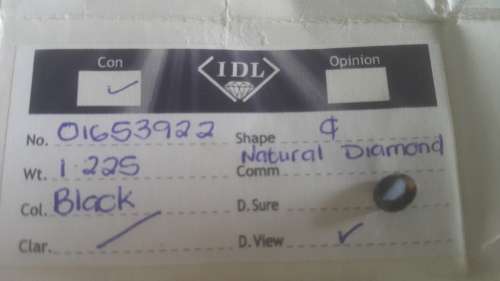 1.225 ct Certified 100% Real Black Diamond