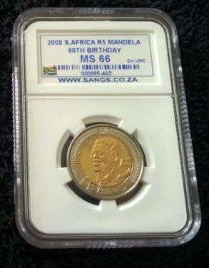 MANDELA 2008 BIRTHDAY R5 COIN - GRADED MS66