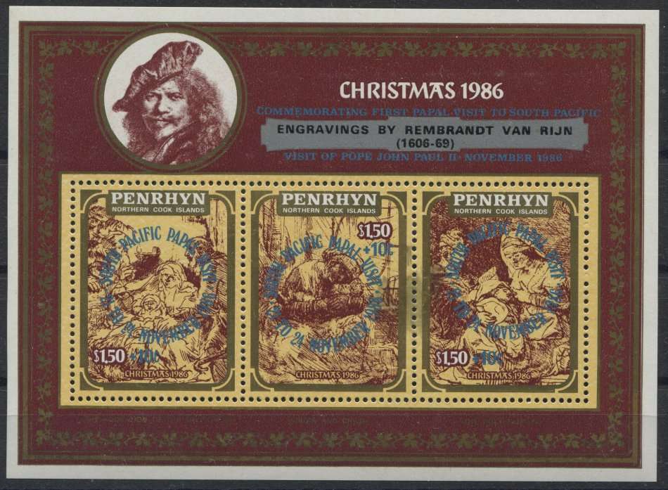 Penrhyn Island - Religion - Stain on 2 de and 3 de Stamp