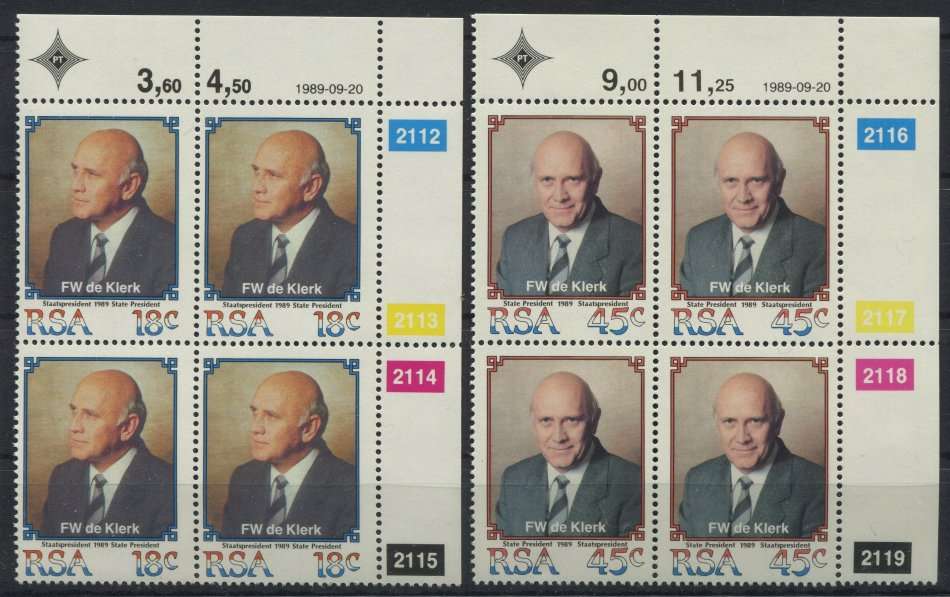 RSA - Set of 2 Control Blocks of 4 - 1989 - MNH