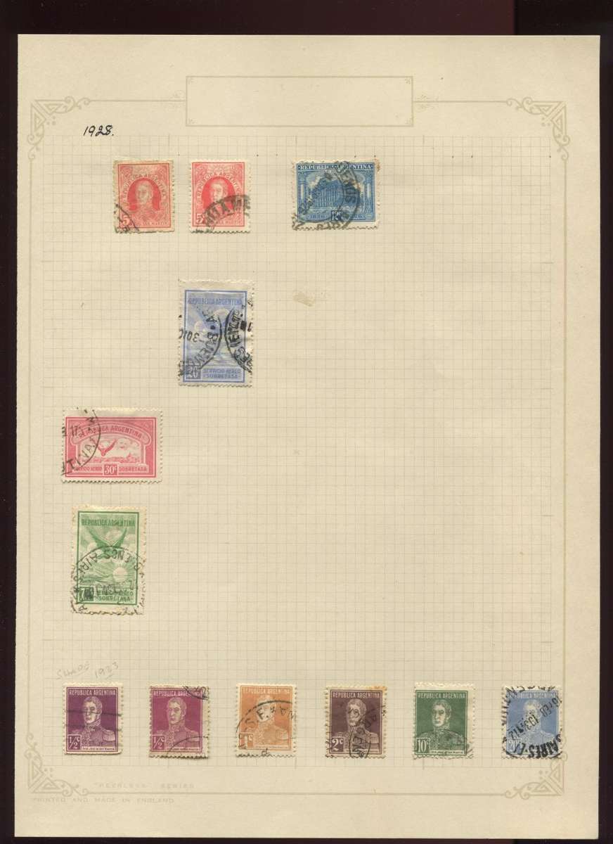 Argentina - 12 Stamps Mounted on Old Album Page