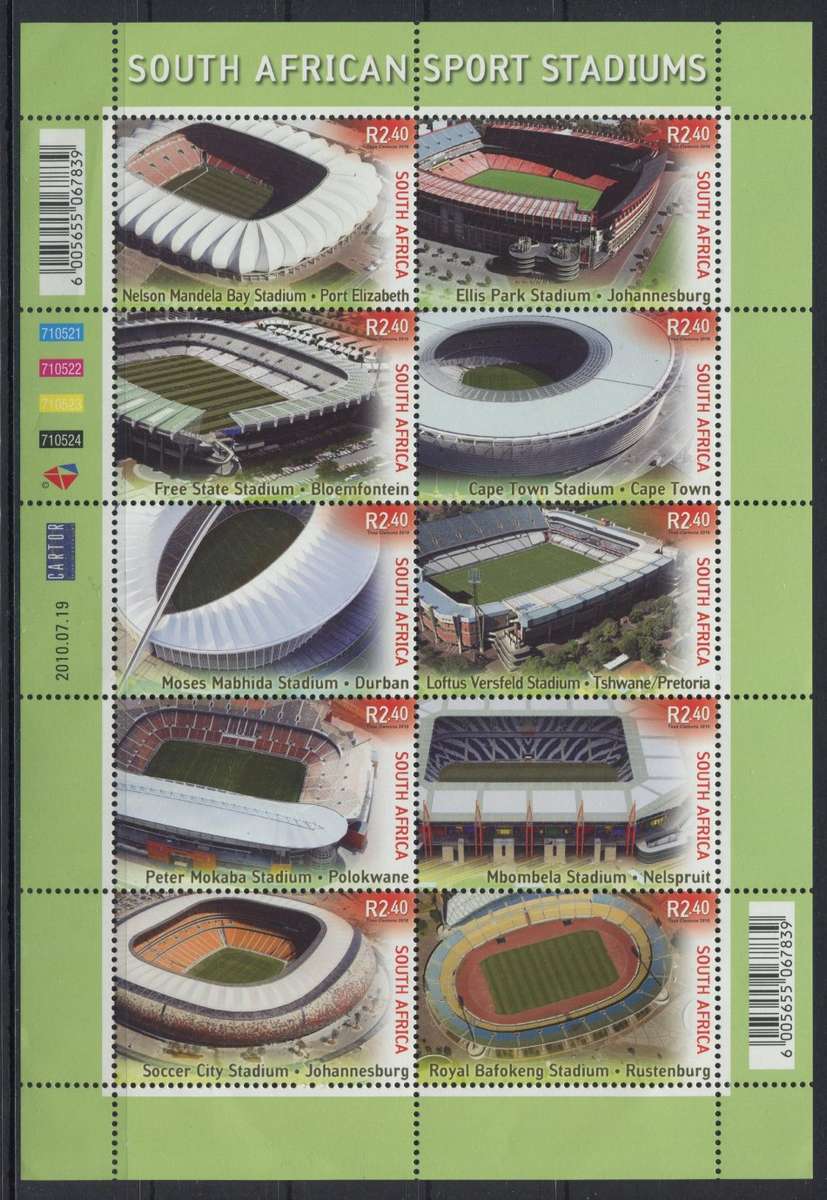 RSA - Sport Stadiums - Complete Sheet of 10 - MNH