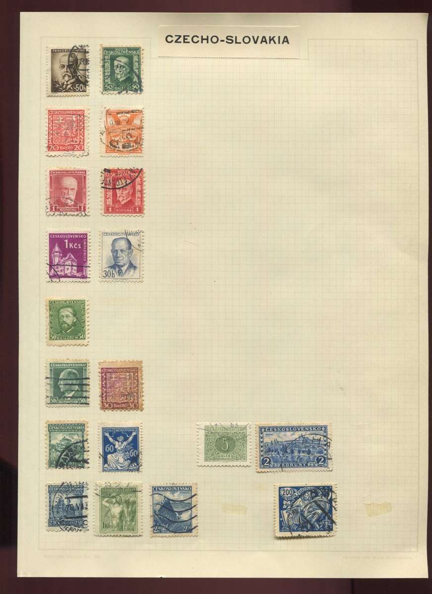 Czechoslovakia - 19 Stamps Mounted on Old Album Page