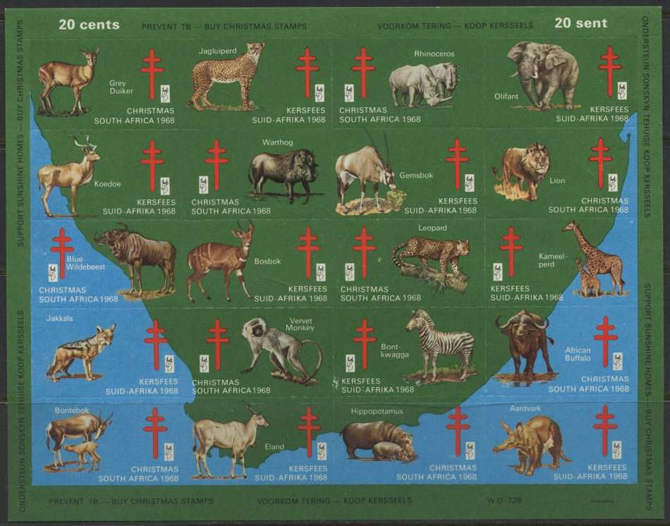 RSA - Christmas Stamps - Complete Sheet - Cinderella - 1968 - MM - Some Creasing