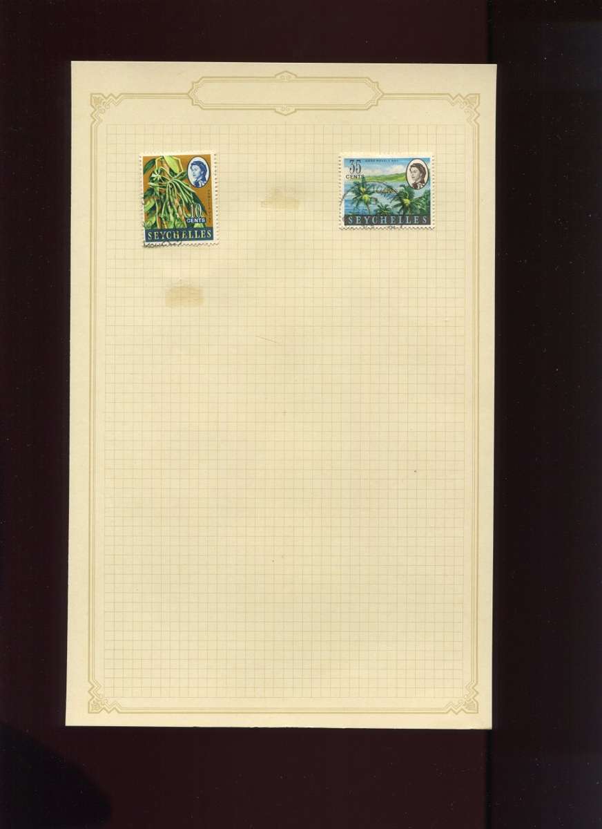 Seychelles - 2 Stamps Mounted on Old Album Page