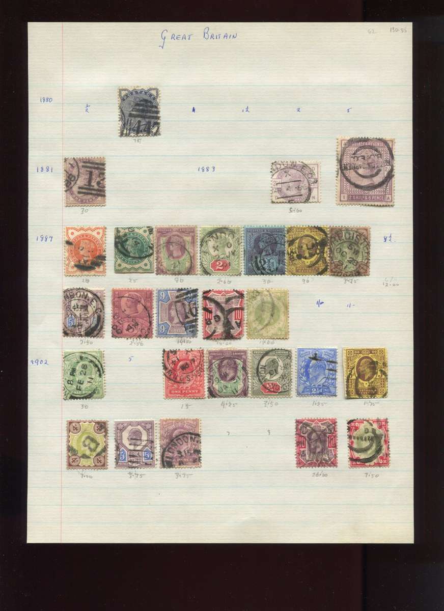 Great Britain - 27 Stamps Mounted on Old Album Page