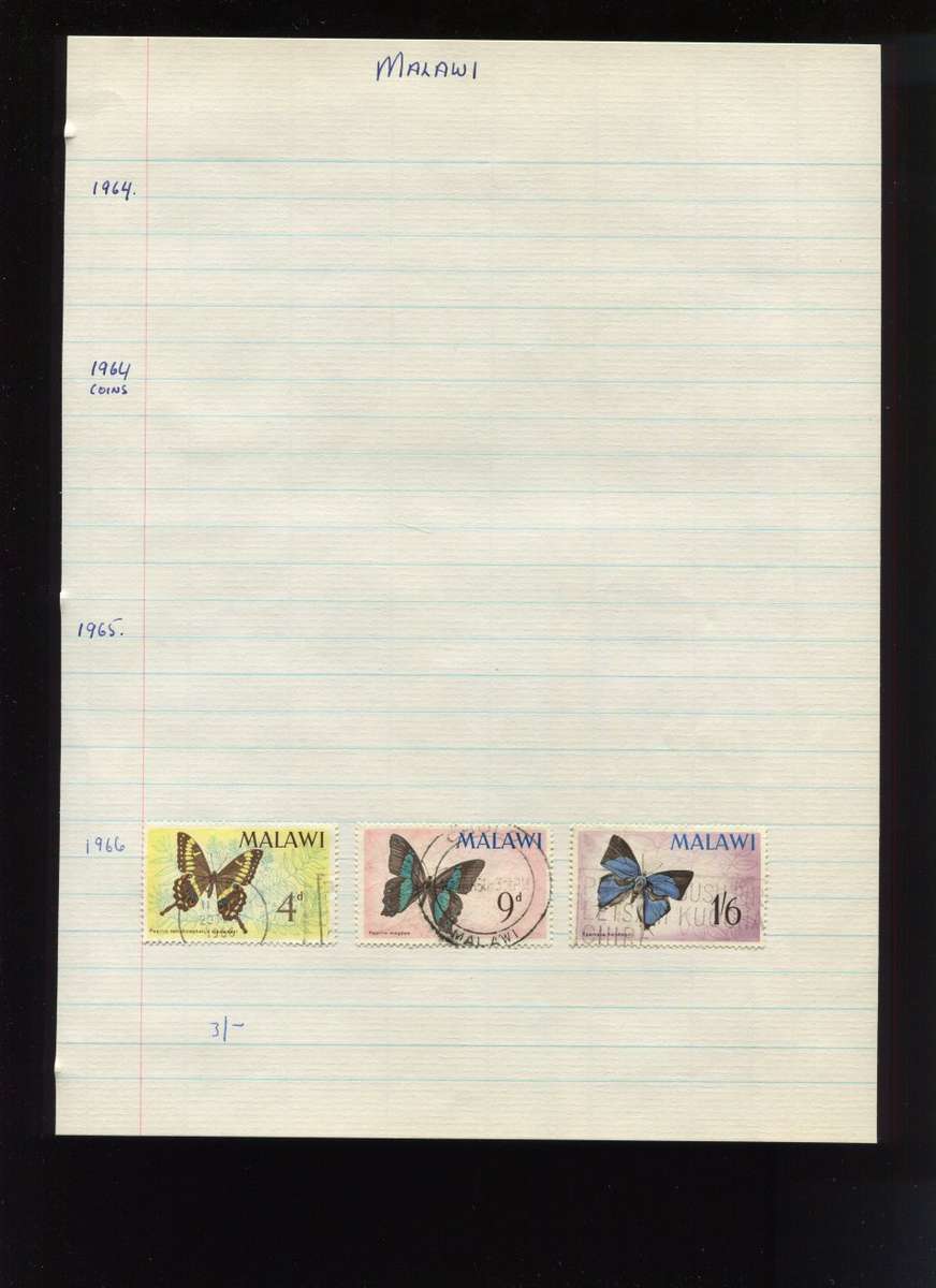 Malawi - 3 Stamps Mounted on Old Album Page