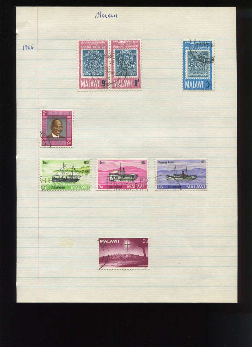 Malawi - 8 Stamps Mounted on Old Album Page