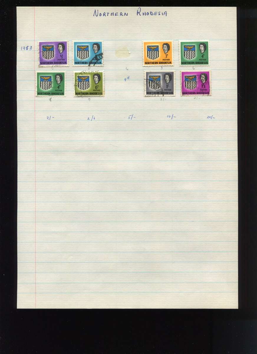 Northern Rhodesia - 8 Stamps Mounted on Old Album Page