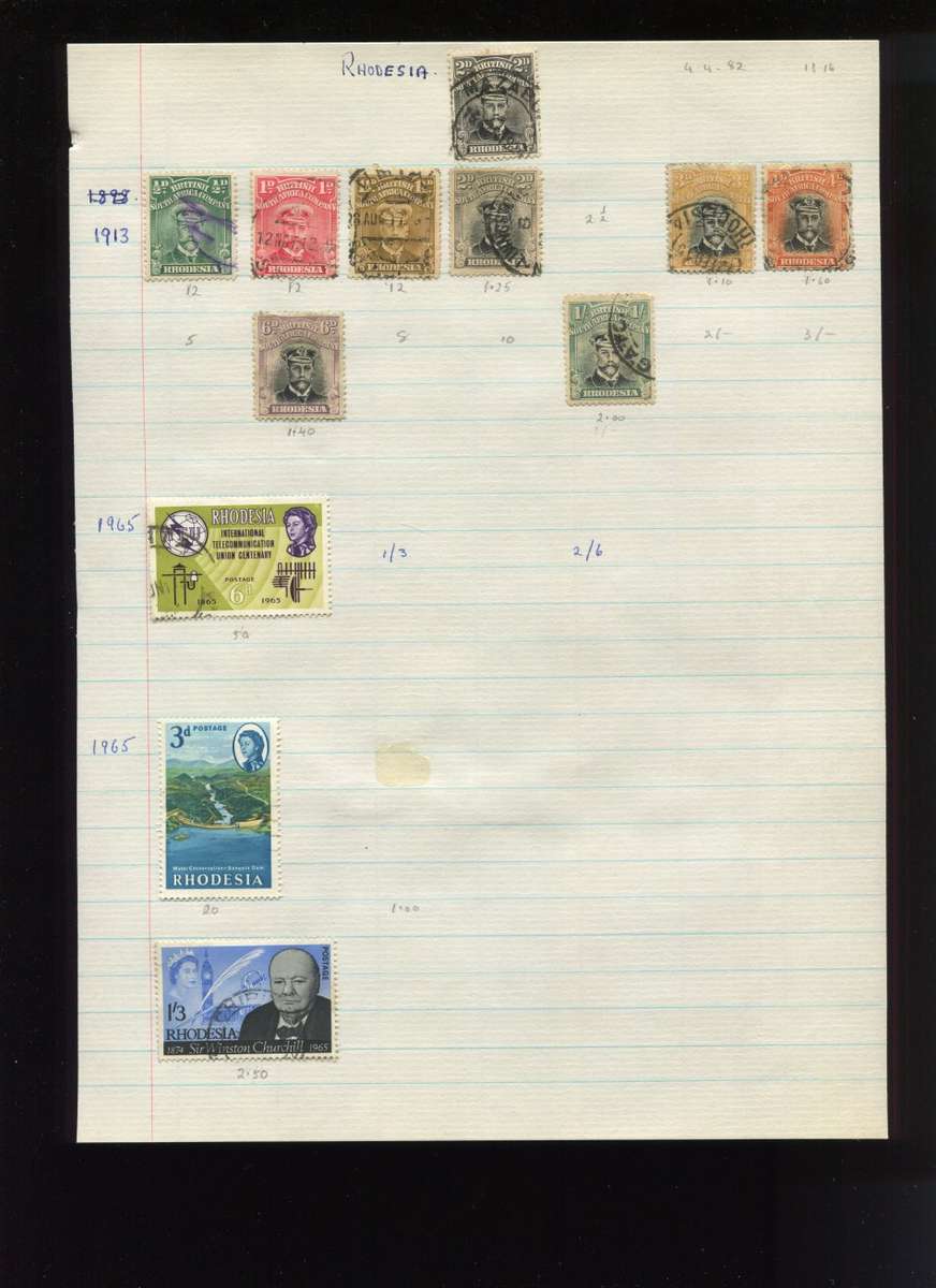 BSAC/Rhodesia - 12 Stamps Mounted on Old Album Page