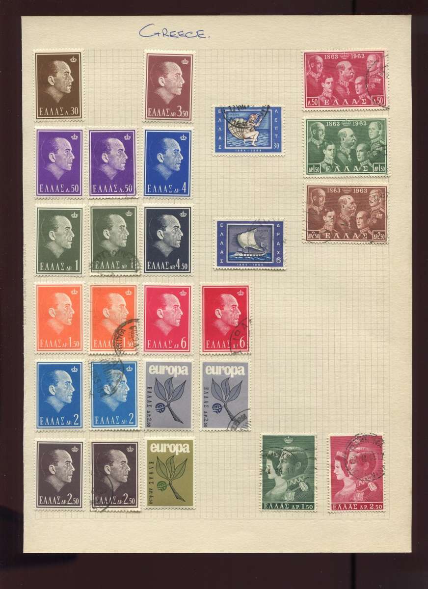 Greece - 26 Stamps Mounted on Old Album Page