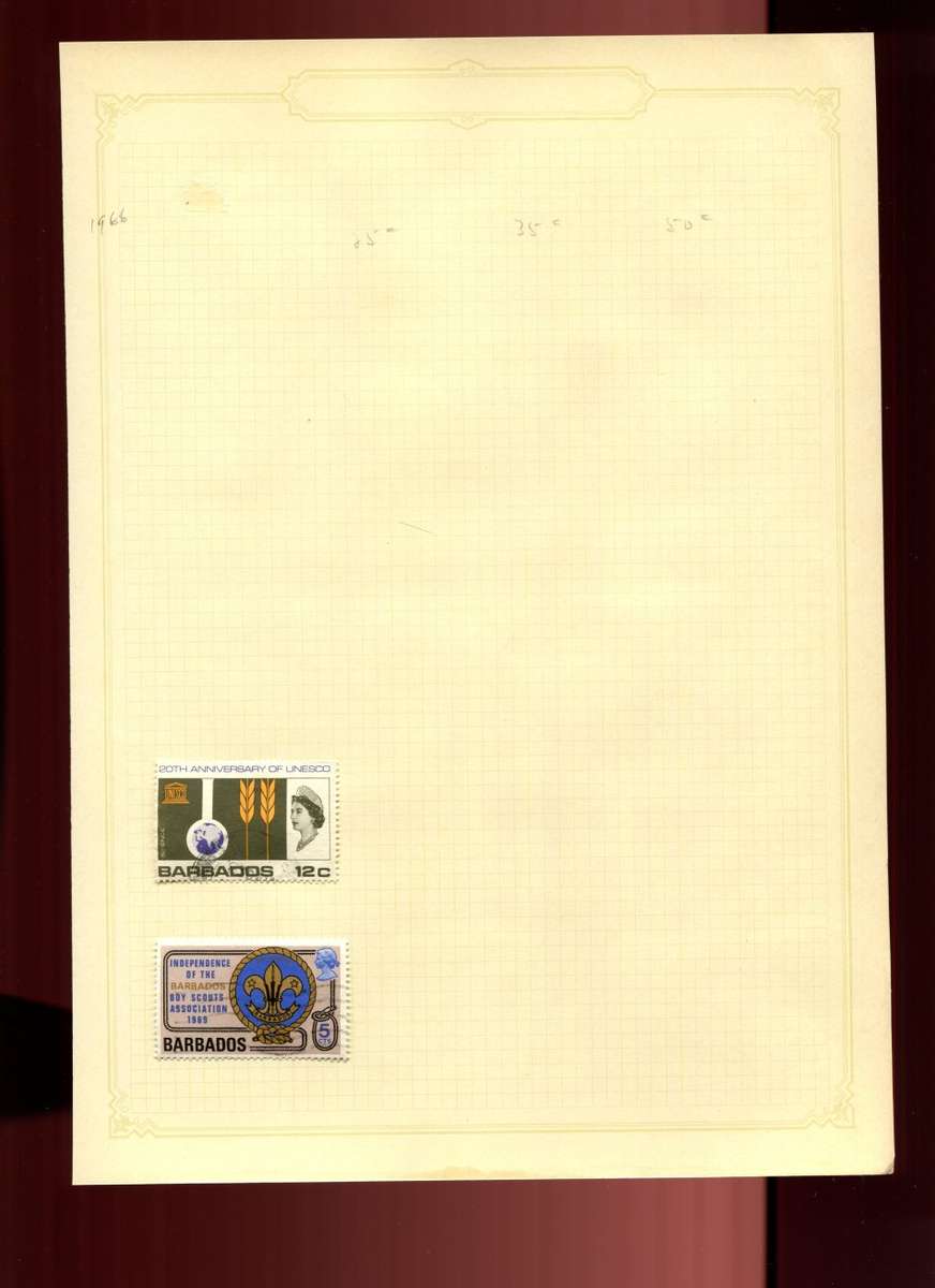 Barbados  - 2 Stamps on Old Album Page
