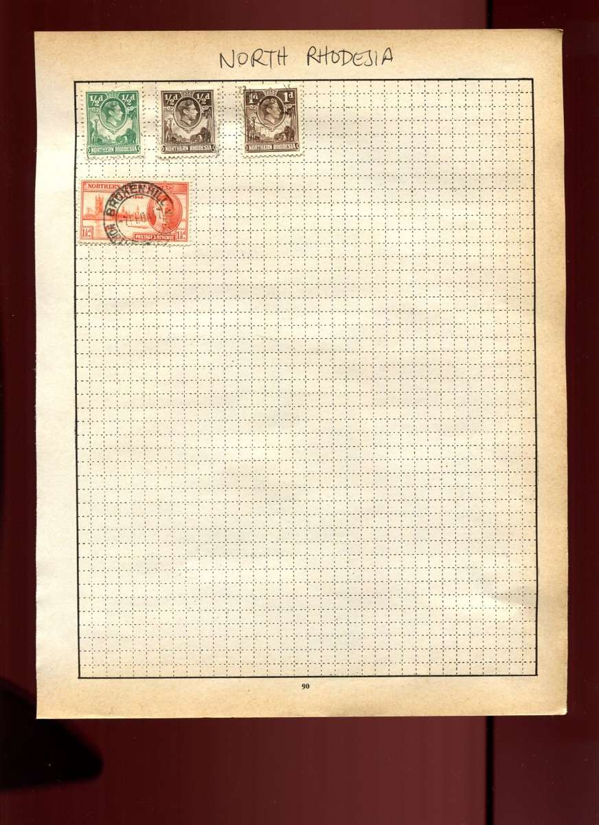Northern Rhodesia -4 Stamps on Old Album Page