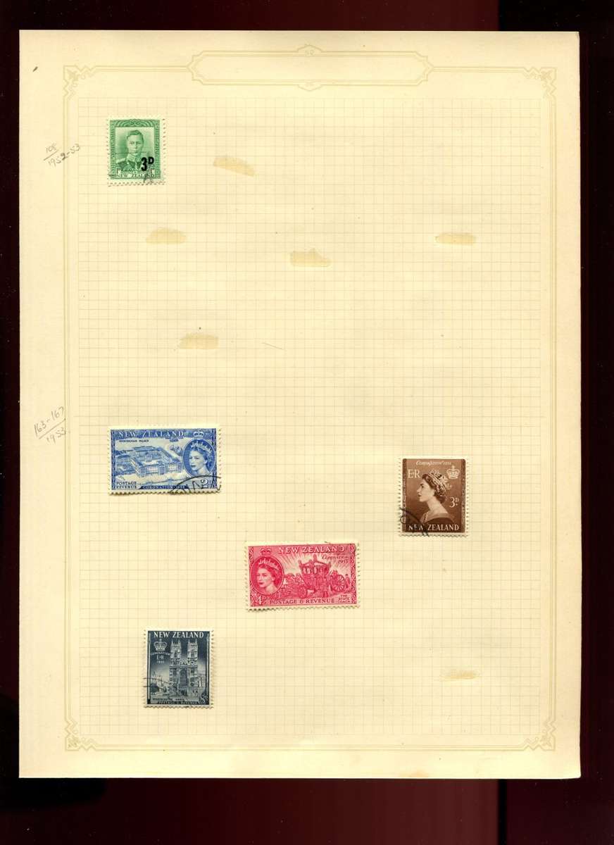 New Zealand - 5 Stamps Mounted on Old Album Page