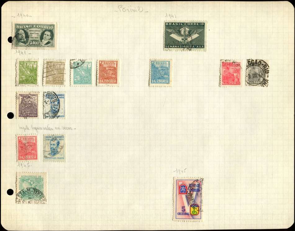 Brazil - 15 Stamps on Old Album Page