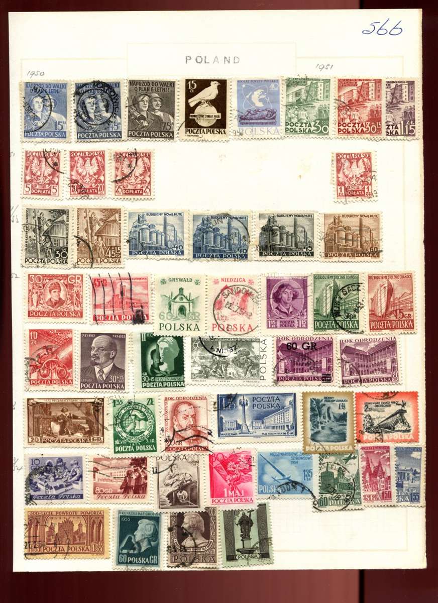 Poland - 49 Stamps on Old Album Page