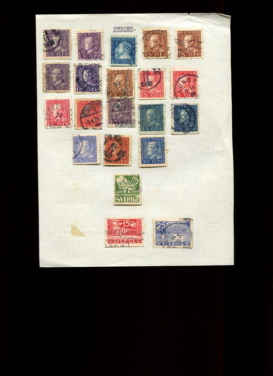 Sweden - 21 Stamps Mounted on Old Album Page