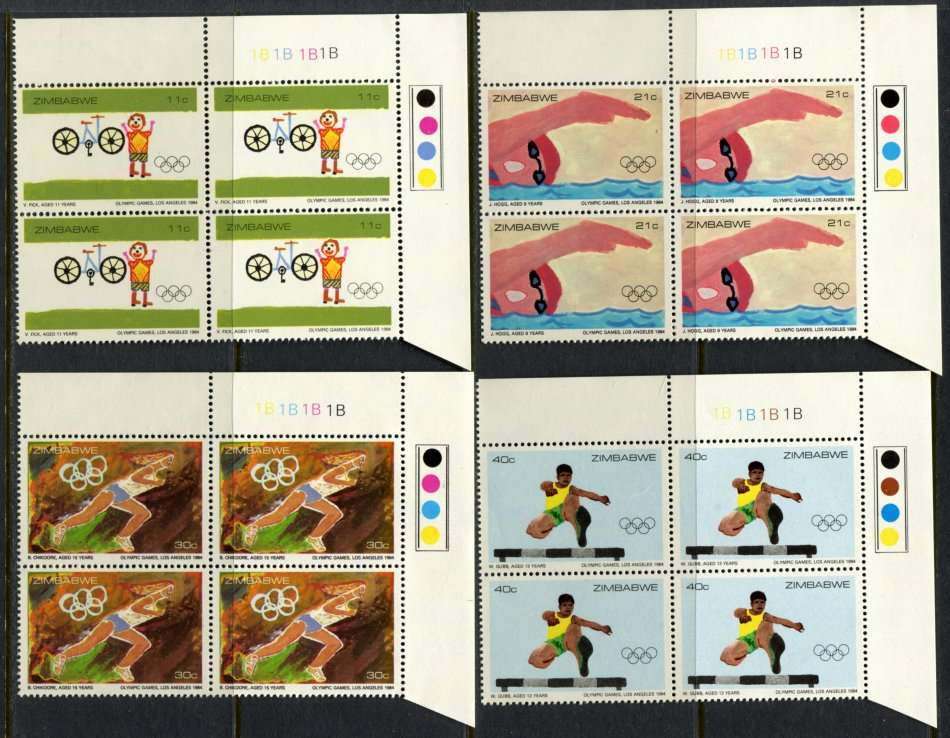 Zimbabwe - Set of 4 Control Blocks of 4 - 1984 - MNH