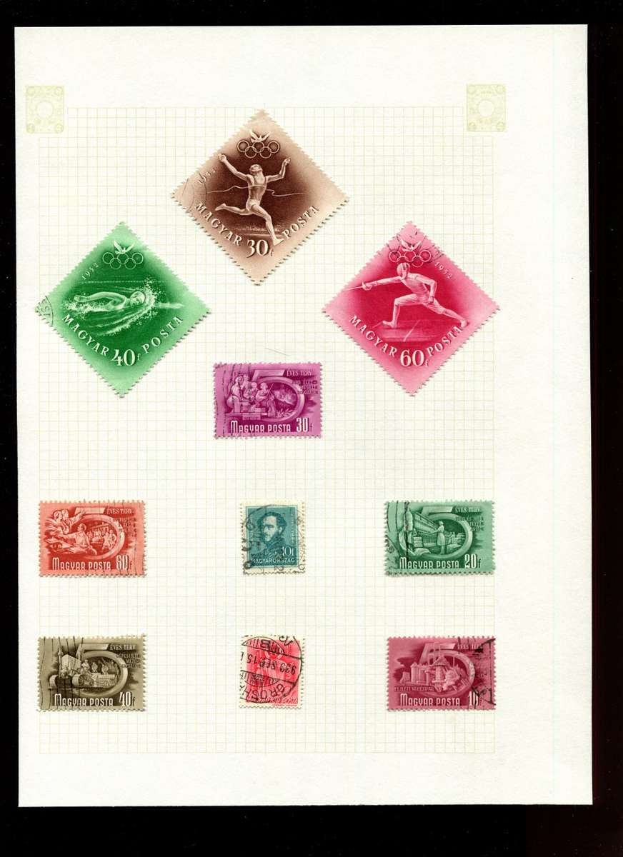 Hungary - 10 Stamps on Old Album Page