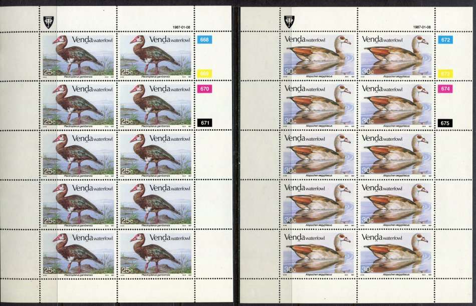 Venda - Set of 4 Complete Sheets of 10 - 1987 - MNH