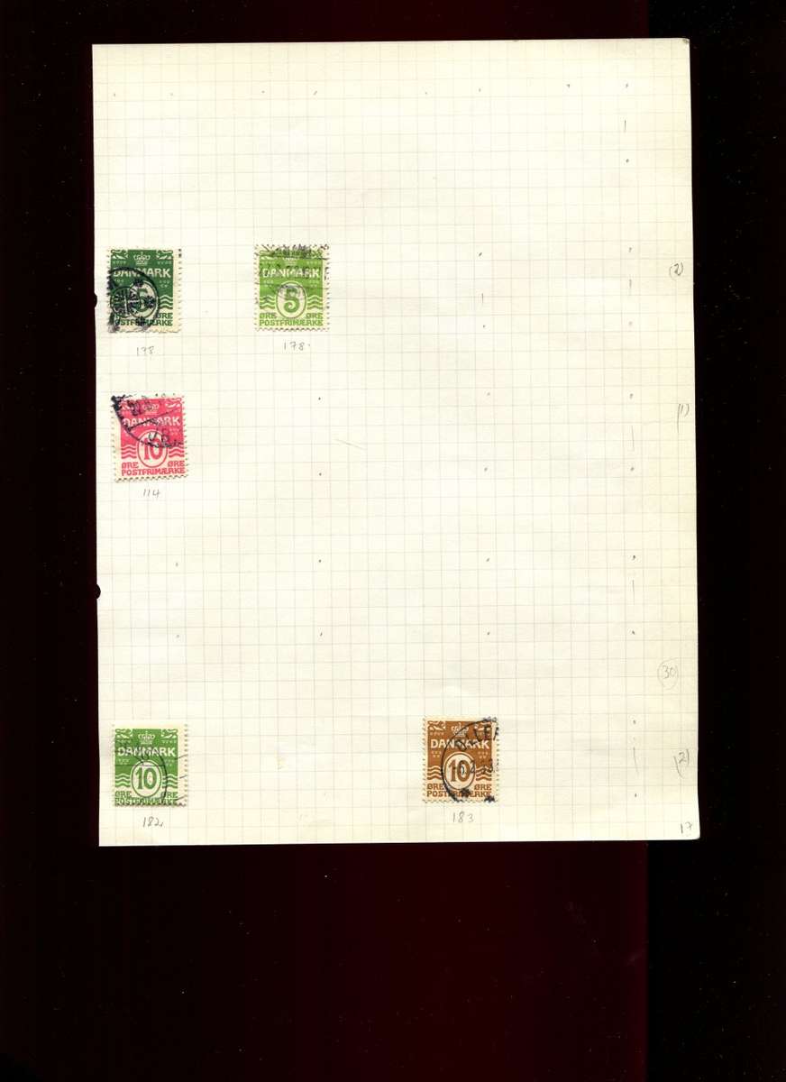 Denmark - 5 Stamps Mounted On Old Album Page