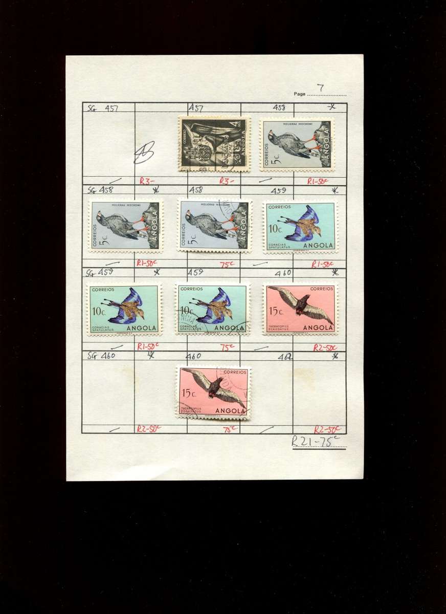 Angola - 9 Stamps Mounted (Hinged) on Approval Page