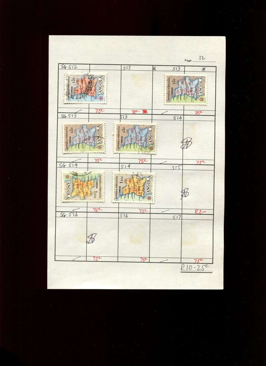Angola - 6 Stamps Mounted (Hinged) on Approval Page
