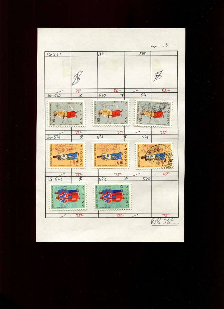 Angola - 8 Stamps Mounted (Hinged) on Approval Page