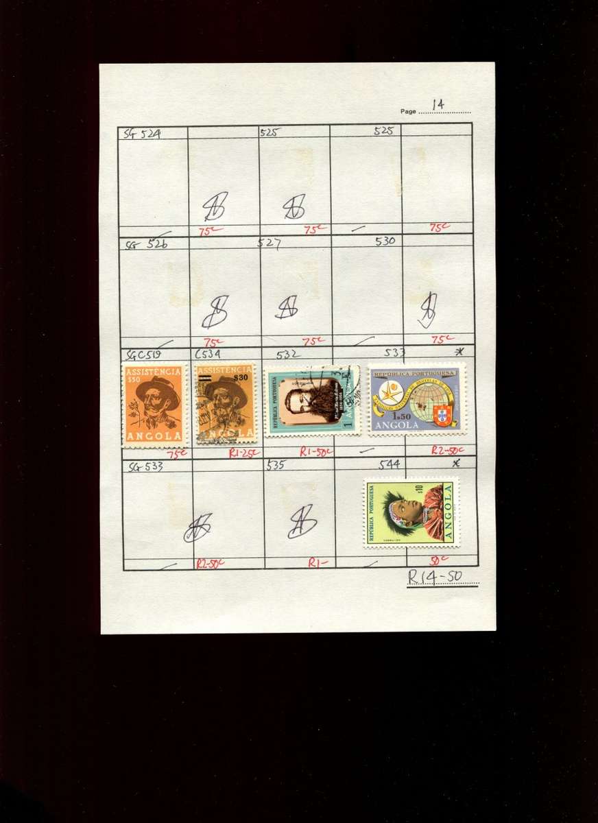 Angola - 5 Stamps Mounted (Hinged) on Approval Page