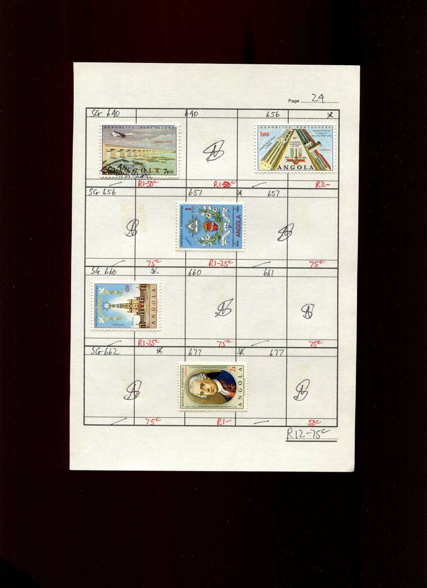 Angola - 5 Stamps Mounted (Hinged) on Approval Page