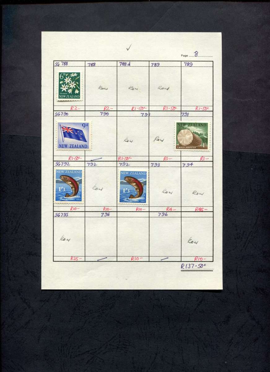 New Zealand - 5 Stamps Mounted (Hinged) on Approval Page