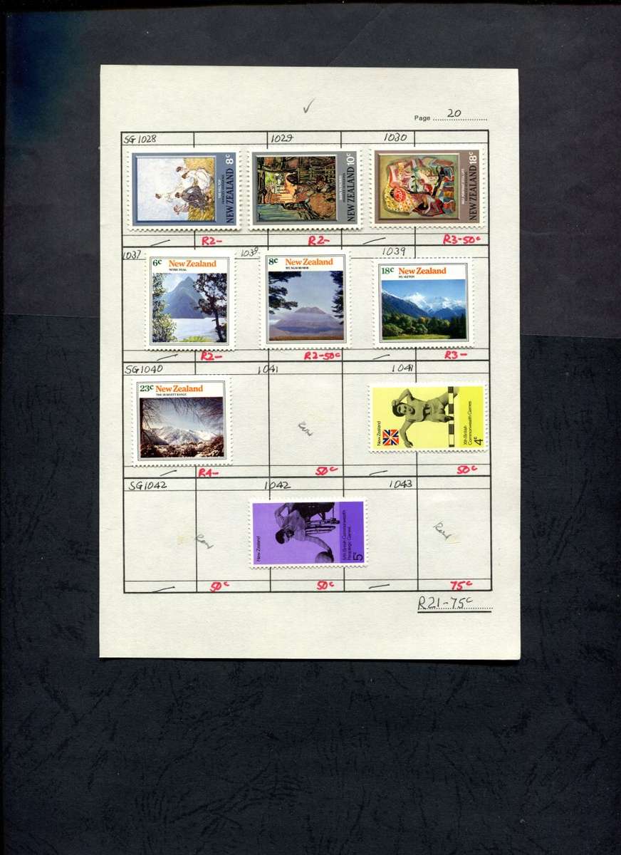 New Zealand - 9 Stamps Mounted (Hinged) on Approval Page