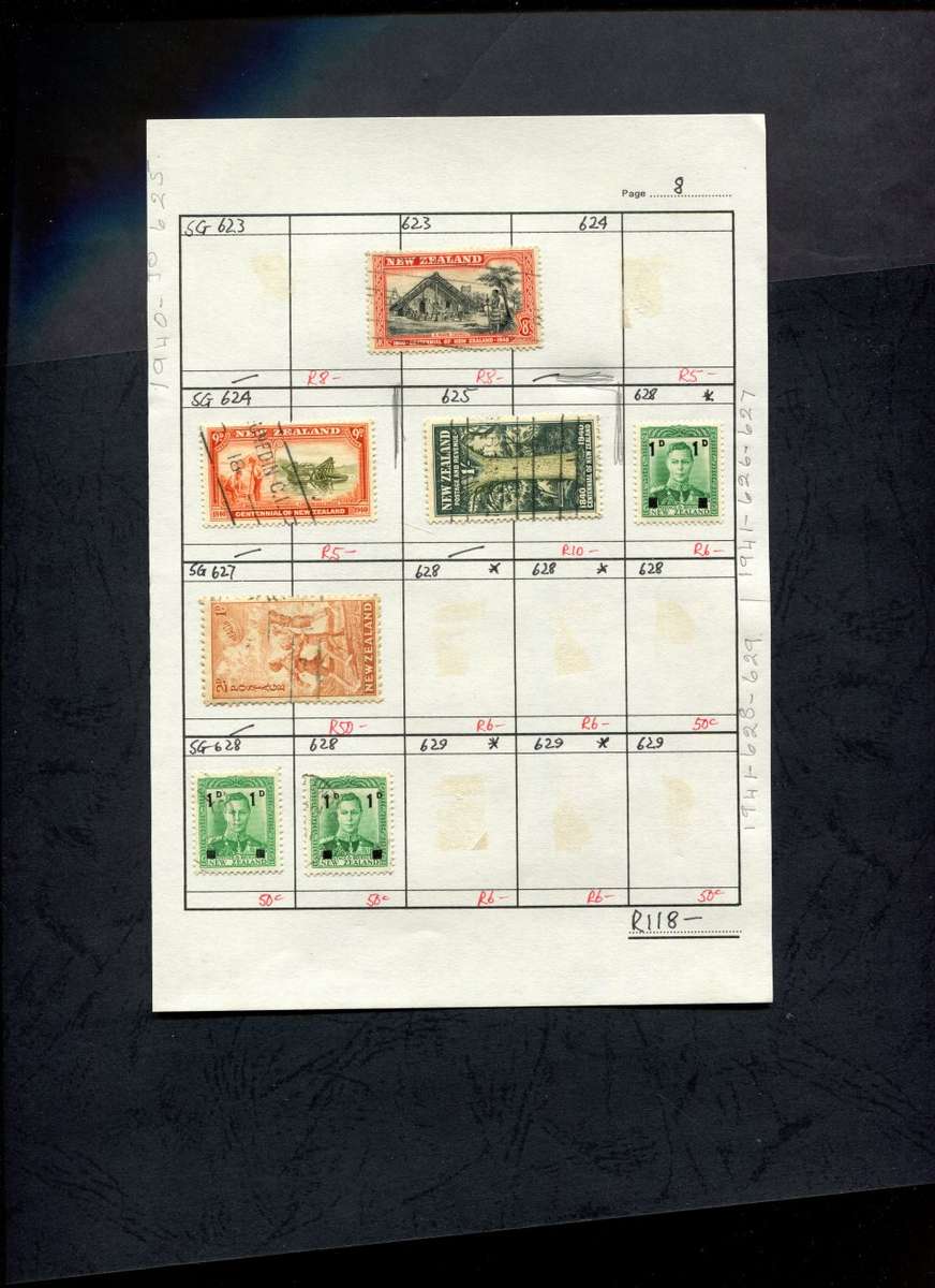 New Zealand - 7 Stamps Mounted (Hinged) on Approval Page