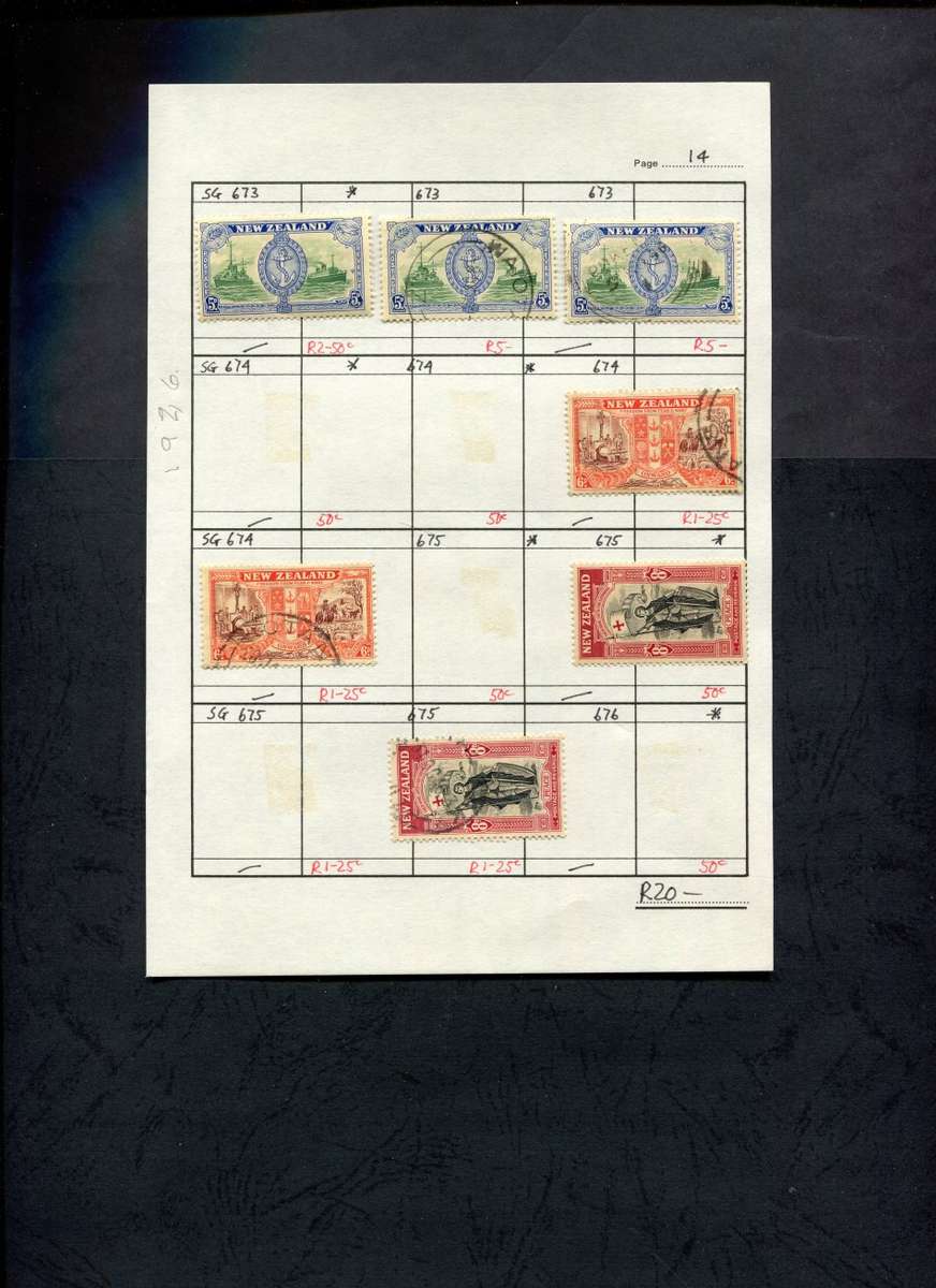 New Zealand - 7 Stamps Mounted (Hinged) on Approval Page