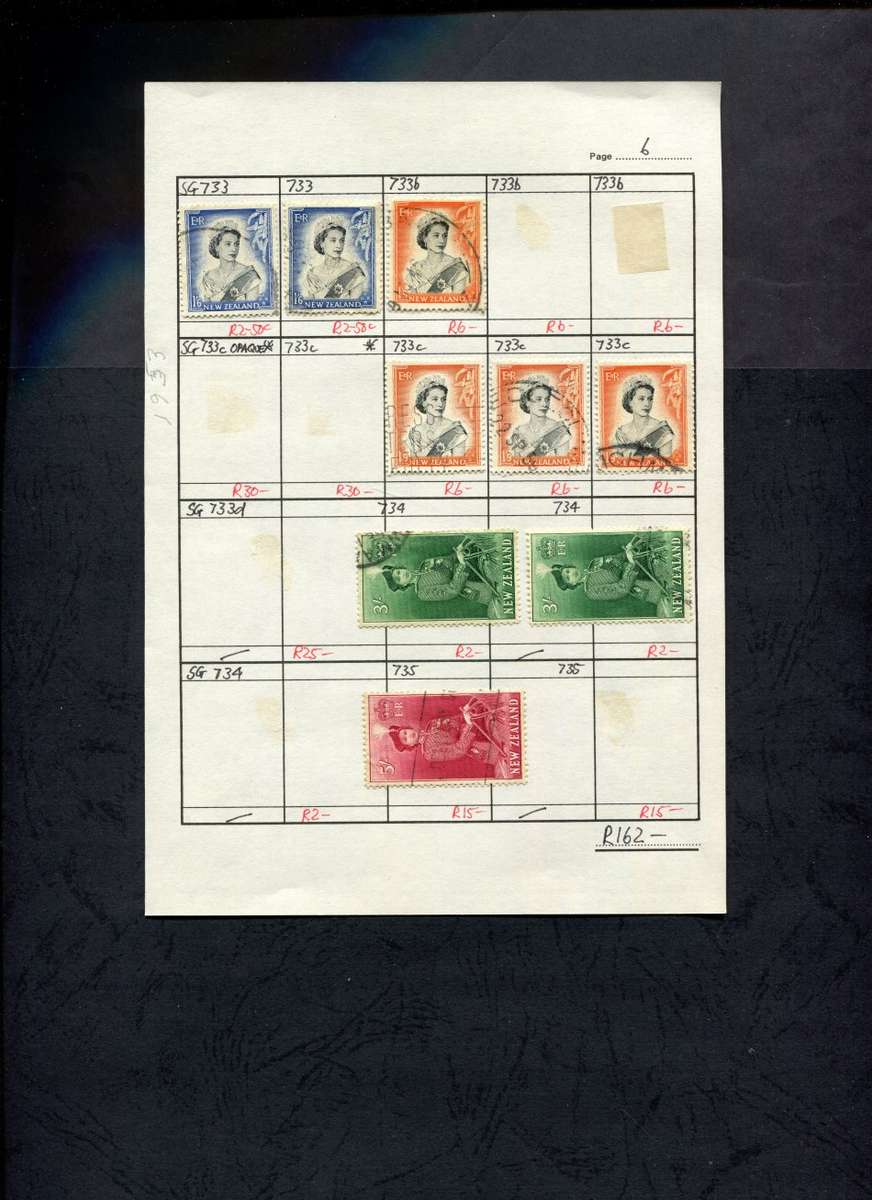 New Zealand - 9 Stamps Mounted (Hinged) on Approval Page