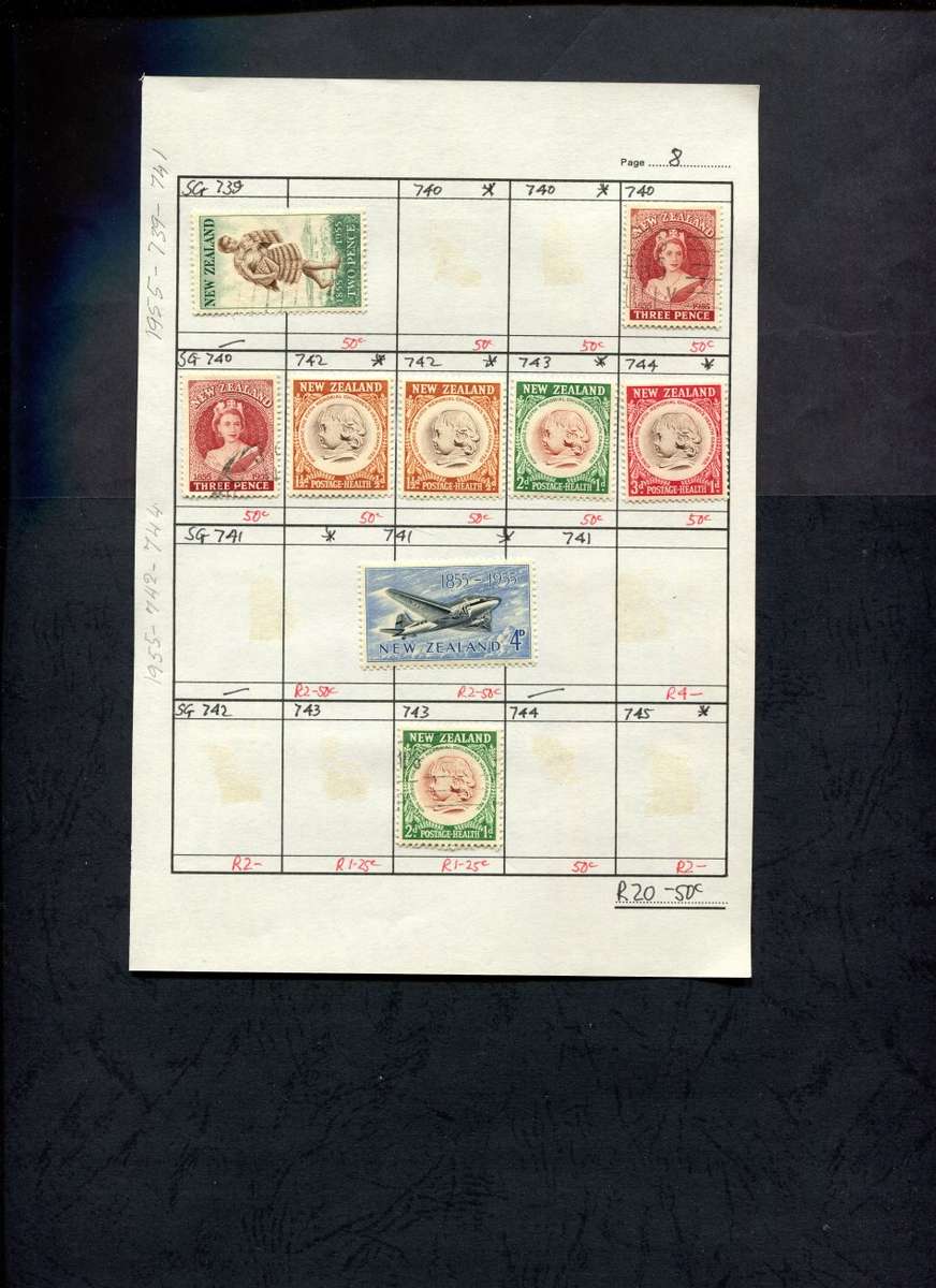 New Zealand - 9 Stamps Mounted (Hinged) on Approval Page