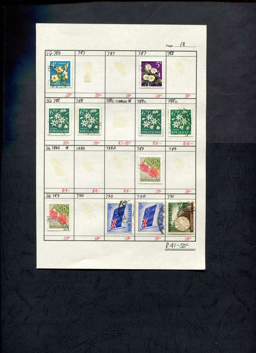 New Zealand - 11 Stamps Mounted (Hinged) on Approval Page