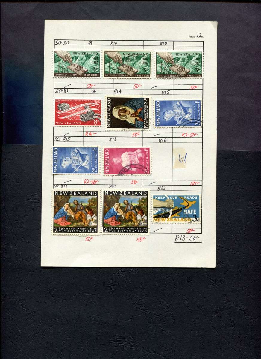New Zealand - 11 Stamps Mounted (Hinged) on Approval Page