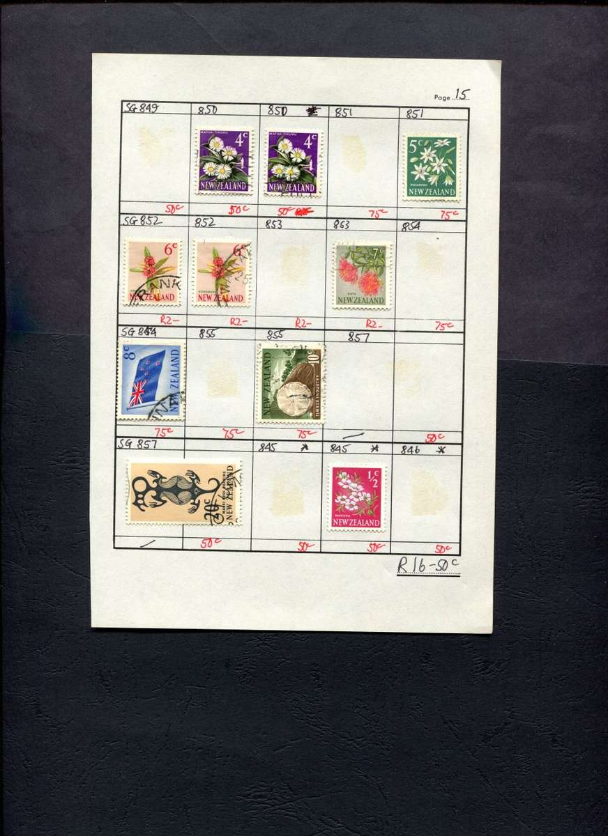 New Zealand - 10 Stamps Mounted (Hinged) on Approval Page