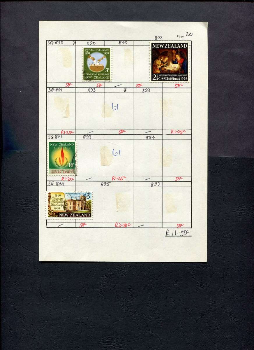 New Zealand - 4 Stamps Mounted (Hinged) on Approval Page